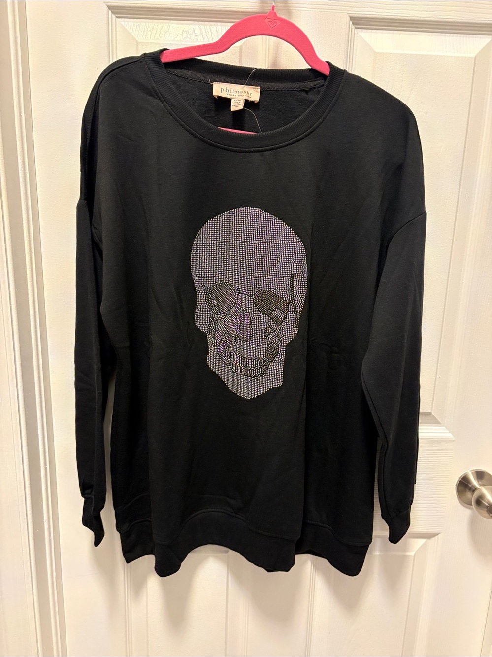 Philosophy Black Long sleeve Top with bling SKULL